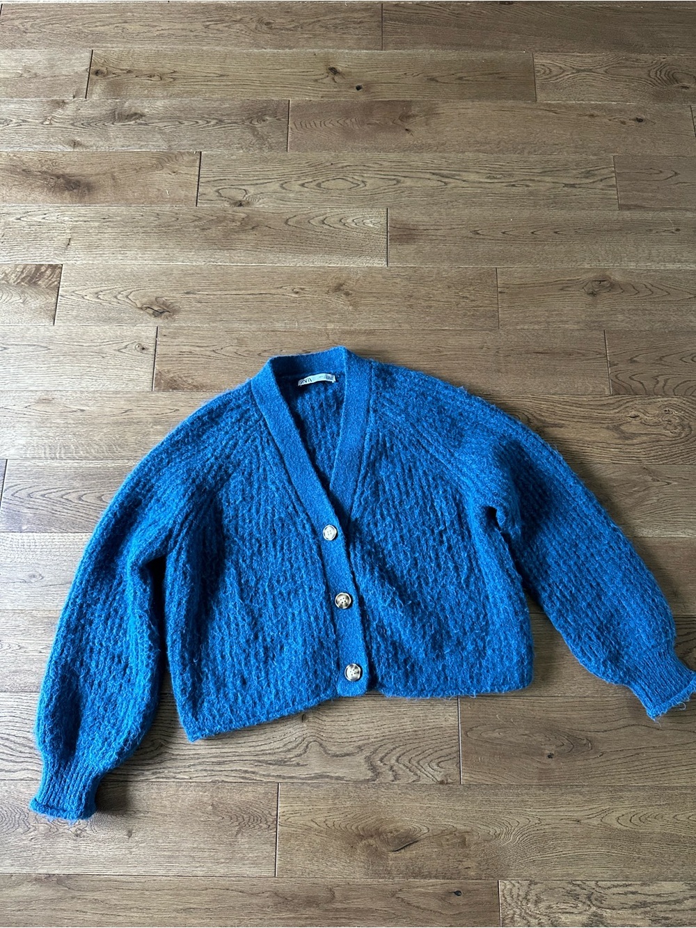 Zara Fuzzy Blue Cardigan Sweater Blue Sz S